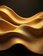 Poster - Golden wavy glitter background. Premium luxury feel with abstract flowing metal texture. Elegant shimmer with vibrant festive colors, blank space for cosmetic product promo.