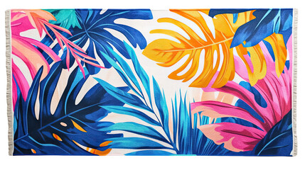 Poster - Decorative Rectangular Carpet with Colorful Tropical Leaf Design on Black Background