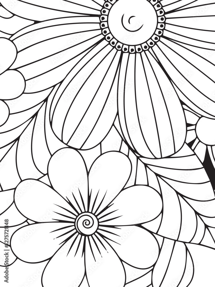 flower vector black and white coloring page for coloring book. doodles ...