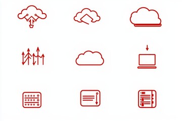 Fototapete - Line icons for data transfer and synchronization, presented in a modern linear icon set for data exchange