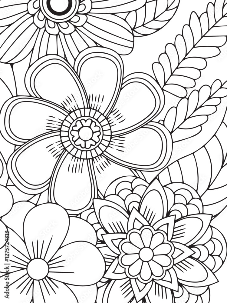 flower vector black and white coloring page for coloring book. doodles ...