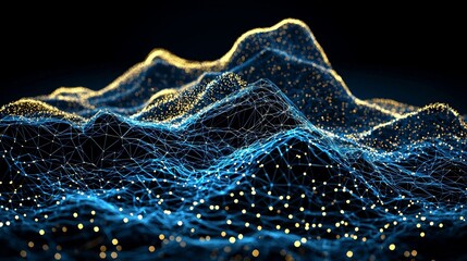 Poster - A futuristic setting is depicted on the Perspective Grid, with an abstract background that includes a shining blue floor, ground particles, stars, dust, and a flare, all on a black background with a