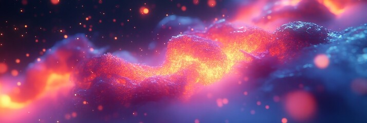 Poster - Abstract Energy Flow A Vivid Display of Digital Particles, Glowing Illumination, and Fluid Motion