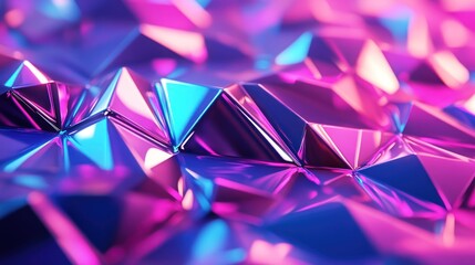 Poster - Abstract pink blue metallic crystals, glowing, background design