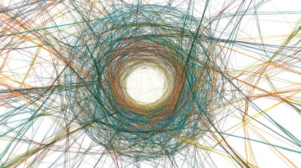 Poster - Abstract swirling lines tunnel, digital art, white background, network concept
