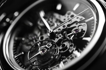Poster - Close-up studio shot of a intricate skeleton watch mechanism, showcasing the beautiful complexity of a mechanical timepiece and luxury craftsmanship.