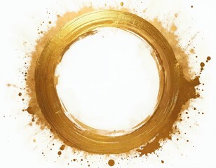 Aufkleber - Gold brush stroke circle frame on white transparent background. Artistic design element with paint splatter texture. Ideal for logos, labels, frames, templates.