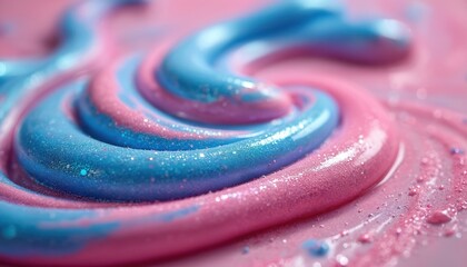 Aufkleber - Background of pink and blue glitter slime swirls with glossy surface. Abstract swirls and drips, vibrant, colorful, shiny. Viscous wet liquid for wallpaper and toy.