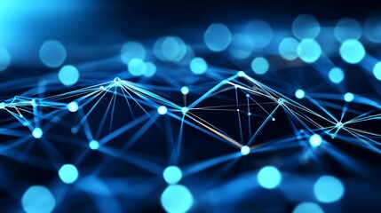 Poster - A 3D rendered image of a futuristic blue digital grid is presented, highlighting network tech details, to be used as a wallpaper