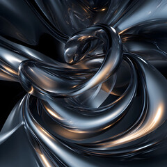 Poster - Abstract Metallic Composition: A captivating study in fluid, reflective metal, an abstract design of swirling forms, showcasing light and shadow, textures and curves, for visual appeal.