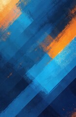 Poster - Abstract painted background of blue and orange intersecting stripes. Diagonal brush strokes give depth. Dark vibrant colors for modern digital art, futuristic design concepts.