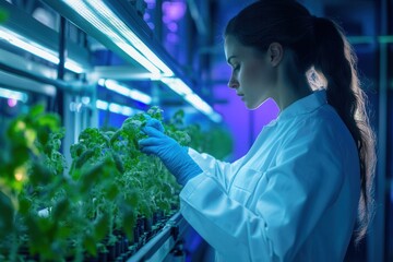 Poster - A futuristic agriculture lab where scientists are genetically engineering crops to withstand climate change,
