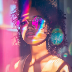 light reflections on woman wearing sunglasses