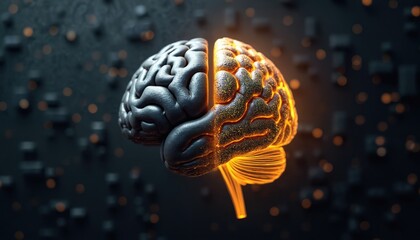 Fototapete - creative representation of brain split into two halves organic and digital. fusion of tech and cogni