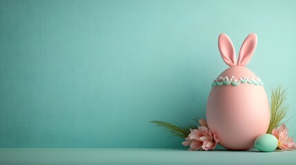 Poster - minimalistic and elegant easter themed wallpaper featuring a single decorated egg on a smooth pastel