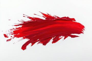 Poster - Dynamic stroke of vibrant red paint on a stark white surface, capturing movement and energy, perfect for artistic expression, graphic design and creative projects with bold visual impact.