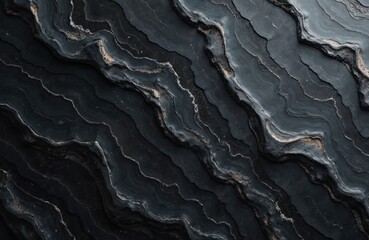 Poster - Black marble stone surface with gold veins texture. Elegant dark grey rock plate material with wavy abstract pattern background. Luxury interior decor surface.