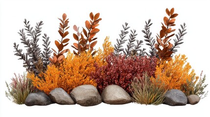 Poster - Vibrant Autumn Landscape with Rocks and Colorful Foliage Arrangement