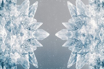 Aufkleber - A captivating symmetrical pattern of ice crystals on a cool background showcases the intricate beauty of frozen water formations and winter's artistry.