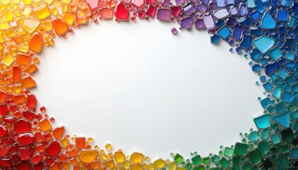 Aufkleber - Colorful glass mosaic frame on white background. Rainbow gradient border made of stained glass tile pieces. Bright art texture pattern, decorative design element, frame border with empty space.