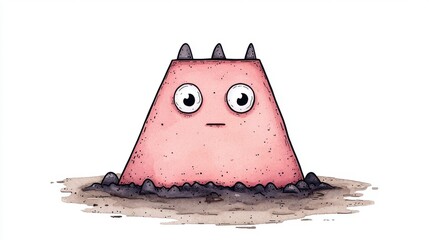 Canvas Print - Cute Pink Mountain Character with Big Eyes and Spiky Texture