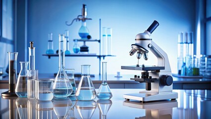 Wall Mural - Scientific equipment on laboratory table, science lab equipment, scale, science lab equipment, scale, research equipment, laboratory