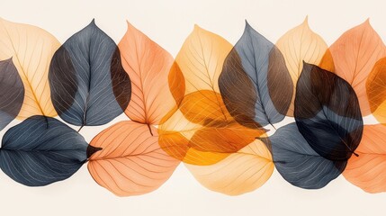 Poster - Delicate Layered Leaves in Warm Autumn Tones on Soft Background