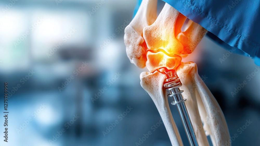 detailed X ray image of knee joint with metal implants, highlighting ...