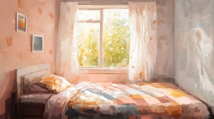 Poster - Cozy Bedroom with Sunlight Streaming Through the Window