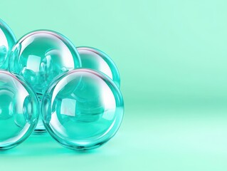 Fototapete - Group of transparent glass spheres arranged on a vibrant green background for decorative purposes