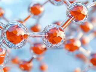Aufkleber - Molecule with orange crystals on a white background in scientific laboratory setting