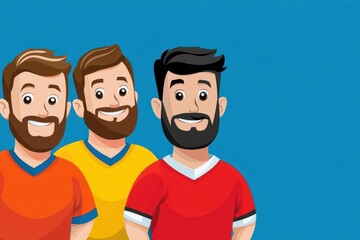 Poster - Three men wearing colorful shirts standing together in a casual outdoor setting during daytime