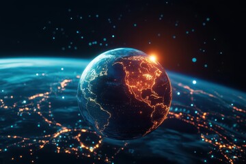 Poster - Planet with illuminated lights in the background against a dark space environment