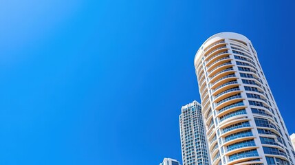 Poster - Tall white building with modern architecture standing against a clear blue sky in an urban setting