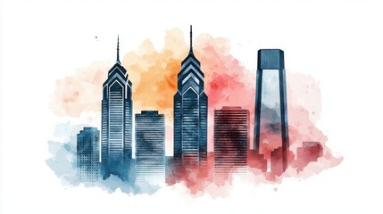 Poster - Watercolor Skyline of Philadelphia with Vibrant Artistic Flair