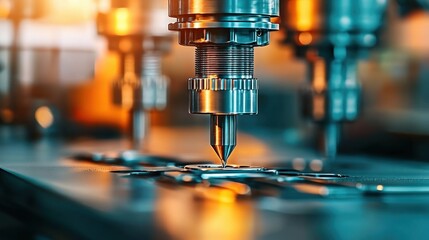 Fototapete - Precision Industrial Metalworking Machine Close Up Detail Shot