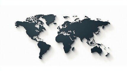 Poster - World Map 3D Dark Gray Shadow Relief Global Geography