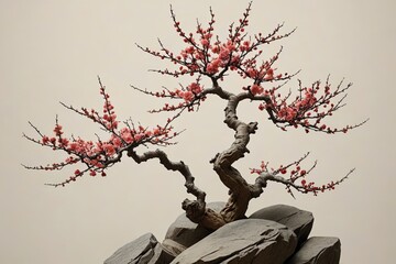 Wall Mural - there is a bonsai tree with pink flowers growing on a rock