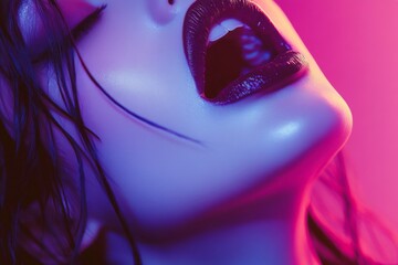 Leinwandbilder - Captivating expression with vibrant colors in a dramatic close-up shot of a woman's face