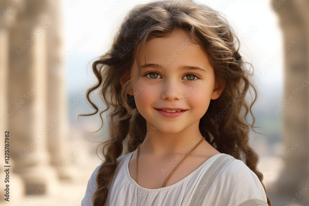 Young Girl in Ancient Greece: Wearing Traditional Toga, Representing