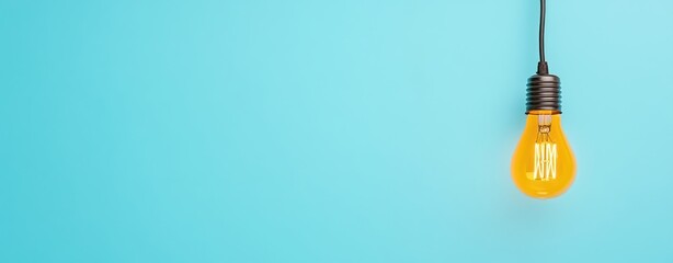 Aufkleber - Glowing Amber Lightbulb on Blue Background Idea Concept
