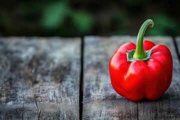 Aufkleber - A vibrant red pepper resting on a rustic wooden table, soft natural light casting gentle shadows, warm and inviting atmosphere, macro perspective highlighting texture and color