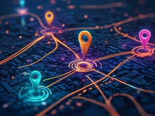 Poster - City map featuring directional signs an intended goal point and multiple markers Vector illustration
