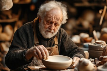 Aufkleber - Skilled artisan creates a ceramic bowl in a rustic workshop with natural light