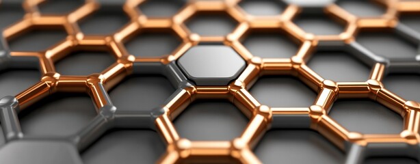 Poster - Abstract Honeycomb Structure Copper and Silver Hexagons Network