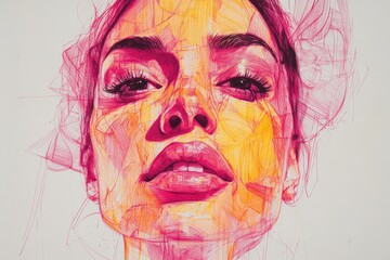 Poster - Colorful abstract portrait of a young woman showcasing vibrant expression and emotion in a contemporary art style
