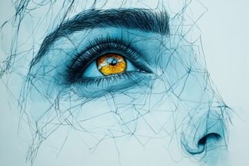 Aufkleber - Eyes reflecting emotions through intricate line art in a creative design studio