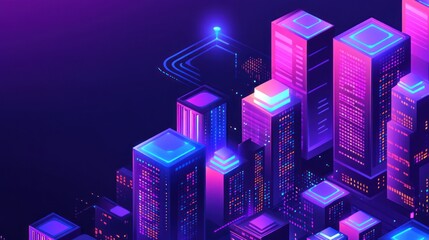 Poster - neon cityscape, digital data center, futuristic infrastructure, glowing background, tech website hea