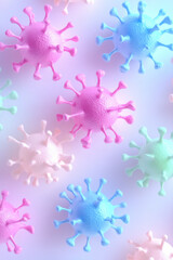 Poster - Brightly lit studio image featuring multiple stylized virus icons spreading outward on a neutral