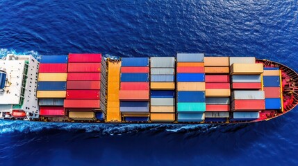 Poster - Container ship navigating through the open ocean during bright daylight under clear blue sky